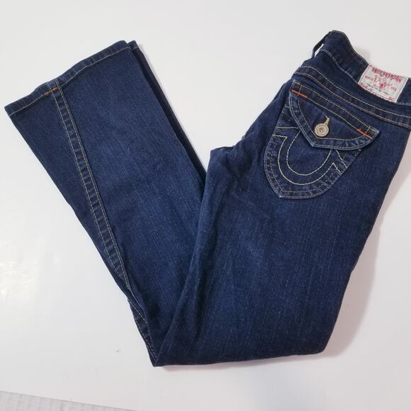 True Religion Jeans Joey Low Rise Bootcut Dark Wash Blue Denim - Picture 4 of 11